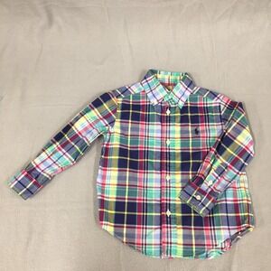 Polo Ralph Lauren Toddler Boys Multi Color Plaid Button Down Shirt 2T‎ Stretch